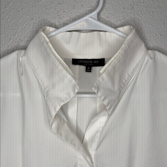 Lafayette 148 Women's White Cotton Stretch Button Front Shirt Size Medium - Picture 3 of 8
